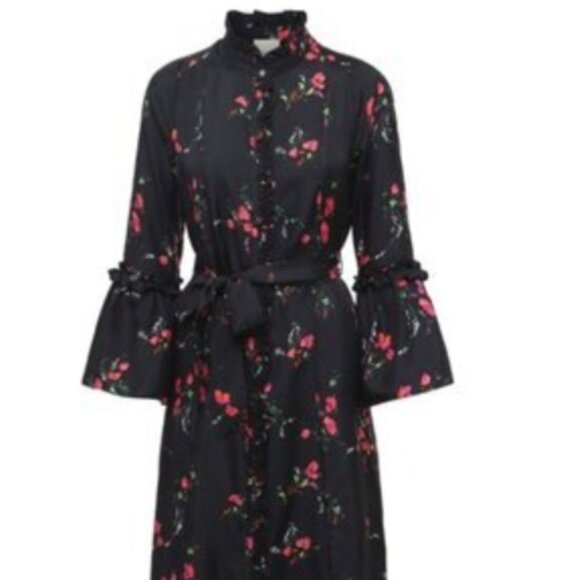 NWOT Julie Fagerholt Heartmade Harin Floral Silk Midi Dress in Black XS $745 - Picture 7 of 11